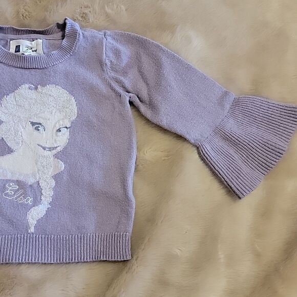 BABY GAP DISNEY FROZEN ELSA LILAC BELL SLEEVE SWEATER, SIZE 18-24 MONTHS - Picture 2 of 8